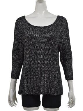 Alice + Olivia Scoop Neck Metallic Sweater Women's Medium* Black Silver Wool